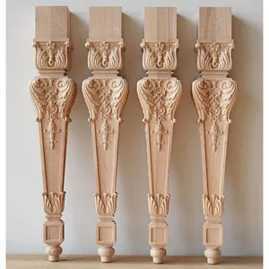 Carved tapered square table legs with acanthus from oak